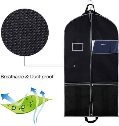 Zilink Garment Bags Suit Bag for Travel and Storage 43 inches Suit Cover Protector for Closet with 2 Large Pockets and 2 Carry Handles for Suit Coat, Dress, Set of 4