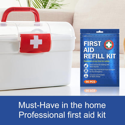90 Pieces First Aid Refill Kit - Wound Care Kit Includes Bandages for Home, Travel, Hiking - Portable Replacement Kit for First Aid Medical Supplies（1 Set）