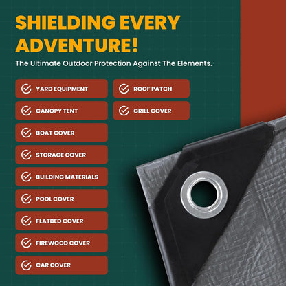 Large Waterproof Tarp - Heavy Duty 10 Mil Thick Poly Tarpaulin Ideal for Canopy Tents, Boats, RV or Pool Covers - Multipurpose Protective Tarps with Grommets for Indoor and Outdoor Use | 10' x 12'