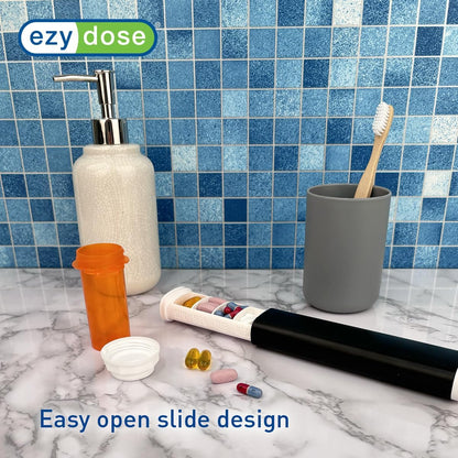EZY DOSE Slide Pill Organizer, BPA-Free Medication Storage Case with Durable BPA-Free Plastic with Plastic Exterior, Large 7-Day Weekly Compartments, Tablets, Vitamins, Compact, 6.5-Inch, Black