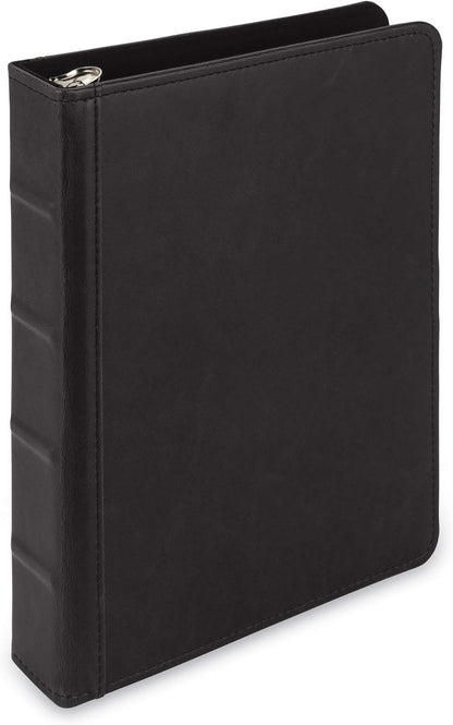 Samsill Vintage Leather Mini 3 Ring Binder 1 Inch Round Ring (Holds 200 Sheets), 5.5 x 8.5 Inch Documents, Professional Organizer, Planner, Notebook, Black