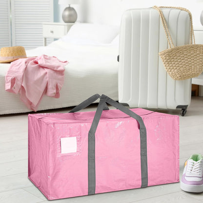 8 Pack Extra Large Moving Bags Heavy Duty Packing Bags with Extra Long Handles and Zippers Storage Totes for College Students Room Dorm Essentials Packing Supplies(Pink)
