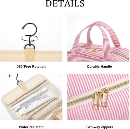 YOOLIFE Travel Toiletry Bag for Women - Hanging Toiletry Bag Initial Makeup Bag, Portable Toiletries Cosmetic Bag, Airplane Travel Essentials - Letter I, Pink