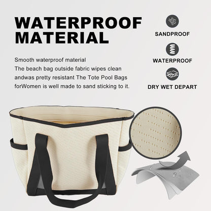 Large Canvas Tote Bag,White and Green, with Laptop Sleeve and Multiple Pockets