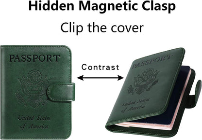 Passport Holder Cover Wallet RFID Blocking Leather Card Case Travel Accessories for Women Men (Atrovirens)