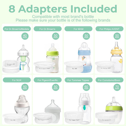 Portable Cordless Baby Bottle Warmer for Travel, Rechargeable with 8 Adapters & 1 Milk Powder Container, Safe Material, Fast Heating, Compatible with Major Brands,White