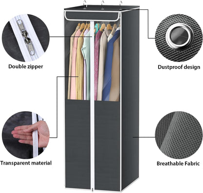 Univivi Garment Bags for Hanging Clothes, 2 Pack Large Clothes Storage Bags Closet Organizer with Clear Window, Premium Hanging Garment Storage Bag for Suits, Coats, Dresses, 54" (Dark Grey)