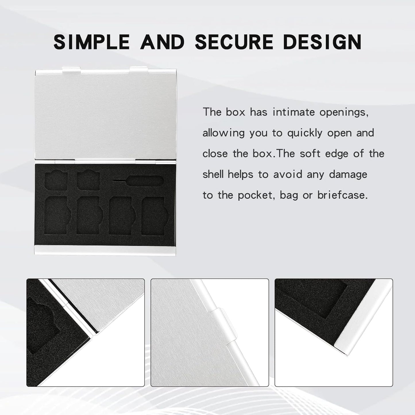 Aluminum SIM Card Case, 15Slots Ultrathin SIM Card Holder, Fit for 8 SIM Card, 6 Micro sim Card, and 1 Cell Phone Eject Pin Slots, Silver