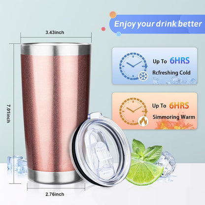 20oz Tumbler with Straw and Brush, Stainless Steel Vacuum Insulated tumbler, Double Wall Insulated Coffee Tumbler for Outdoor, Home, Travel,Office (Rose Gold,8pcs)