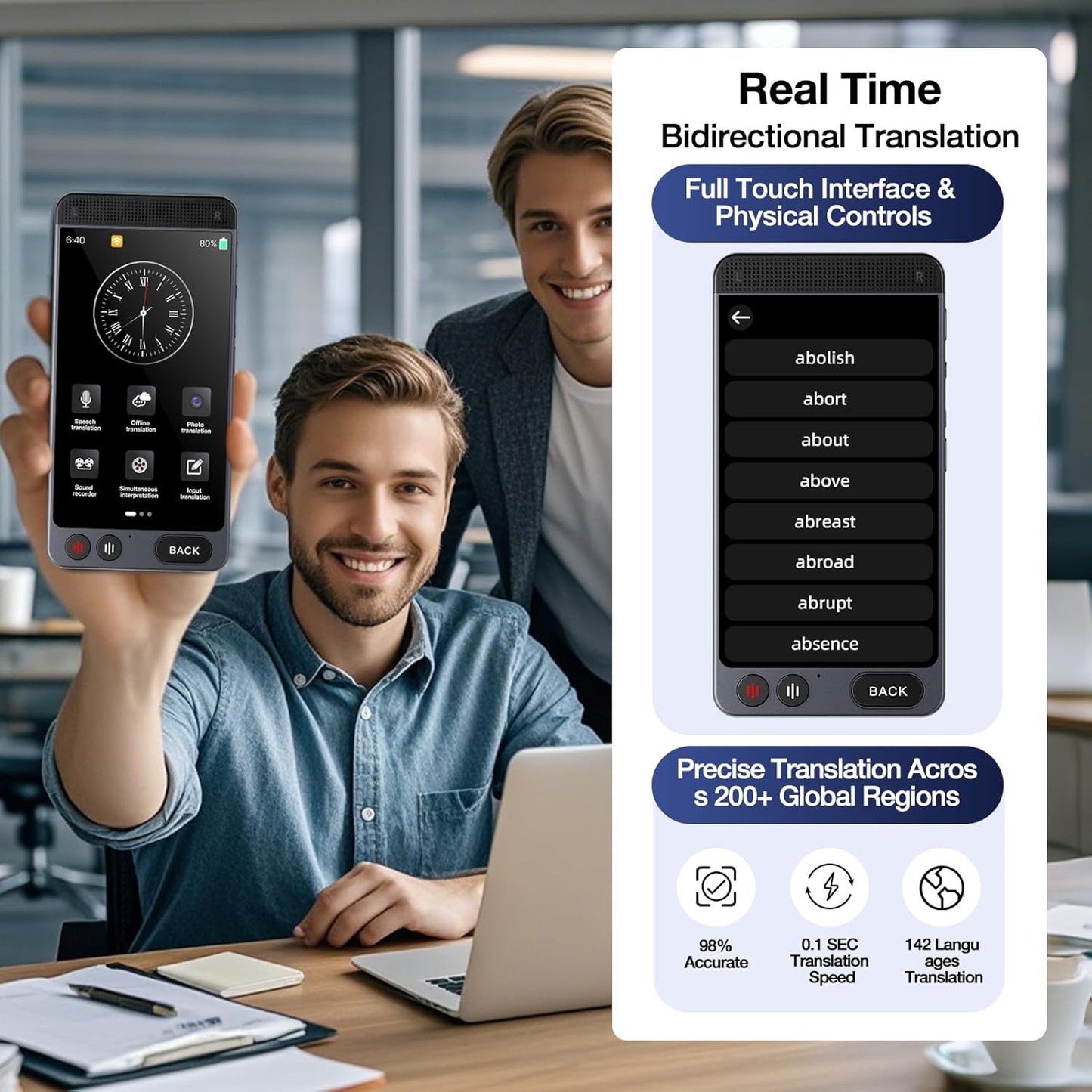 Offline Language Translator Device, No WiFi Needed Instant Translator, 142 Languages Two Way Real - Time Voice & Photo AI Translation for Business Learning Travel