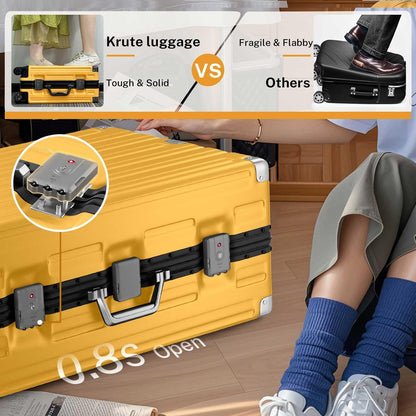 Krute Luggage 28 Inch Aluminum Frame Luggages TSA Lock No Zipper Checked Suitcase with Spinner Wheels Hard Shell Lightweight PC+ABS Large Suit Case