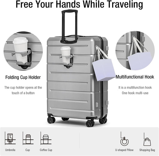 KYME Luggage Sets 3 Piece Hardshell 22in/26in/30in Suitcases with Spinner Wheels Hardside Suitcase Sets with TSA Lock Travel Rolling Luggage Set for Women Men Silver Grey