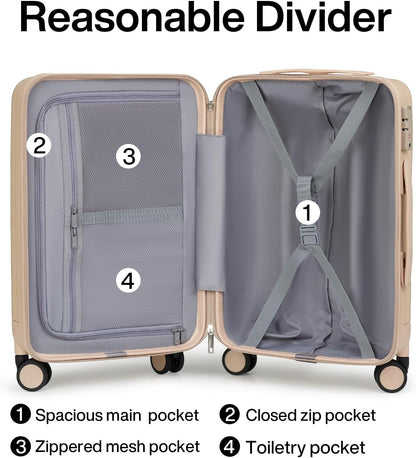 Hanke 20 Inch Carry On Luggage 22x14x9 Airline Approved Lightweight PC Hard Shell Suitcases with Wheels Travel Luggage Rolling Suitcase Travel Luggage Bag for Weekender（Cuba Sand）