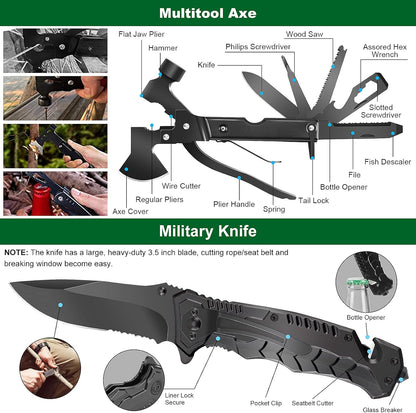 Emergency Survival Kit and First Aid Kit, 142Pcs Professional Survival Gear and Supplies Equipment with Molle Pouch, Gift for Christmas Men Dad Husband Camping Hiking Hunting Outdoor Adventure
