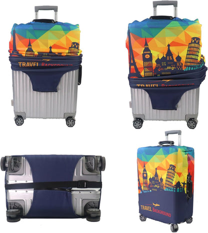 MosaiRudo Thicker Luggage Cover Elastic Suitcase Cover Protector Fits 18-32 Inch Suitcase Travel Accessories (Travel-4, XL)