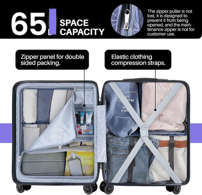 AnyZip Suitcase Hardside PC ABS Lightweight USB Luggage with Wheels TSA Lock Checked-Medium 24 Inch DarkBlue