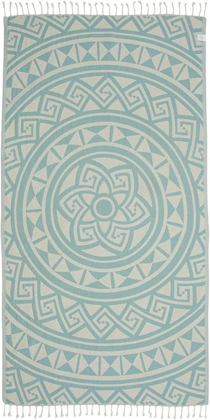 Sand Cloud Turkish Beach Towel - Sand Free - 100% Organic Turkish Cotton Yarn - Quick Dry Towel for Beach, Picnic Blanket or Throw - As Seen on Shark Tank - Mandala (Mint)