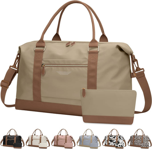 Travel Duffle Bag for Women, Weekender Bags, Hospital Bag for Labor Delivery, Lightweight Tote Duffel Overnight Bag with Luggage Sleeve, Airplane Travel Bags with Toiletry Bag, Large, Khaki