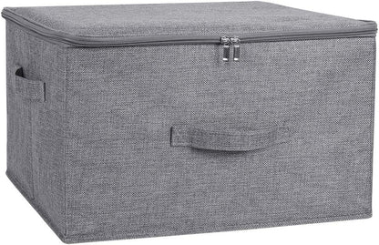 ANMINY Storage Bins with Zipper Lids 51.9 Qt Lidded Fabric Storage Boxes Baskets Cubes with Handles Collapsible Washable Cotton Linen Closet Shelf Clothes Organizer - Gray, Extra Large