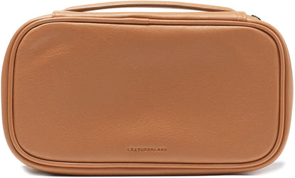 Leatherology Cognac Medium Travel Organizer - Zipped mesh storage pocket, elastic loops for organization, metal zipper with leather pull