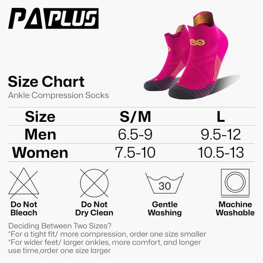 PAPLUS Ankle Compression Sock for Men and Women 2/4/6 Pairs, Low Cut Compression Running Sock with Ankle Support