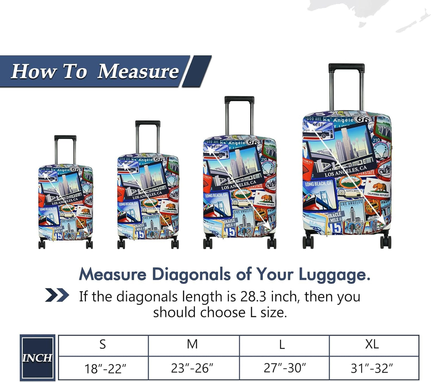 HYPER VENTURE Washable Luggage Cover - Fashion Suitcase Protector Fits 23-26 Inch Luggage (Travel Location, M)