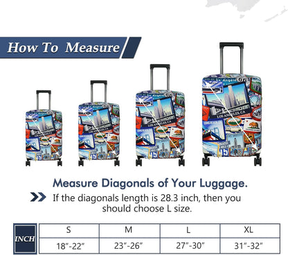 HYPER VENTURE Washable Luggage Cover - Fashion Suitcase Protector Fits 23-26 Inch Luggage (Travel Location, M)