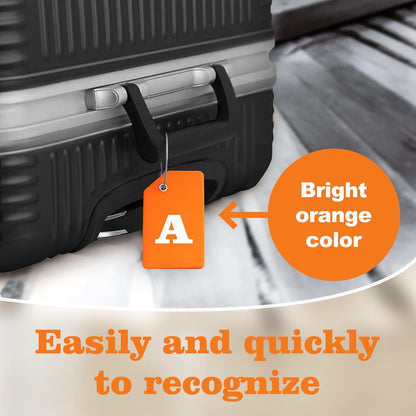 8 Pcs Luggage Tags for Suitcases, 26 Initial Letter Travel Luggage Baggage Identification Labels ID Tags Fully Bendable Tags with Stainless Steel Loop (Letter A, Colorful)