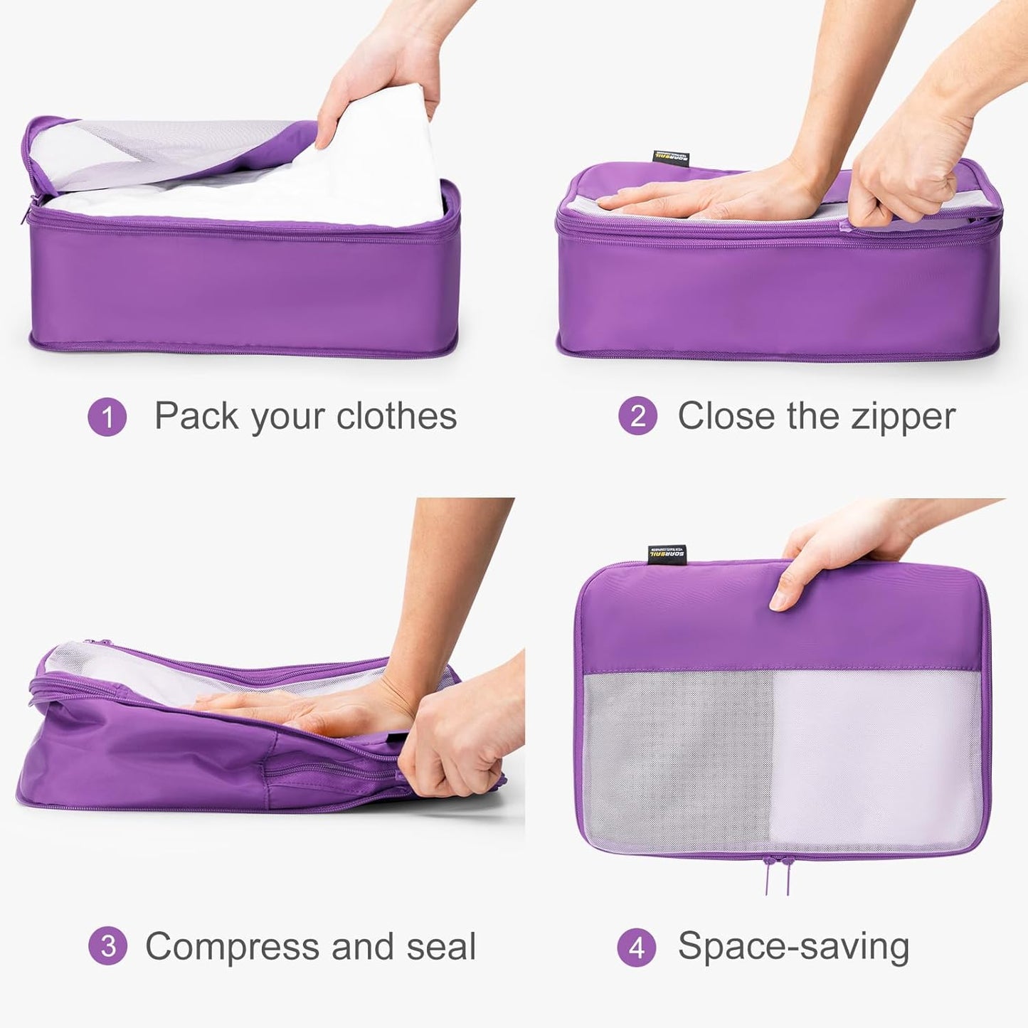 5 Set Compression Packing Cubes for Travel, Space Saving Luggage Organizer Bags (Bright Purple)