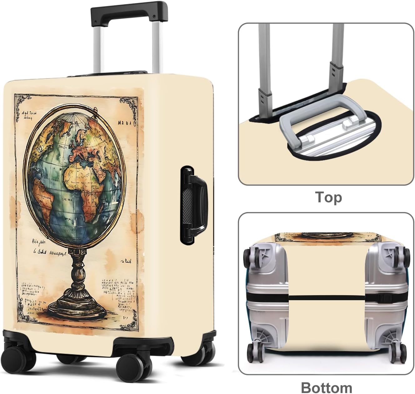 Luggage Cover Washable Suitcase Protector Anti-scratch Suitcase cover Fits 20-34 Inch Luggage (Globe, L(28-30inch suitcase))