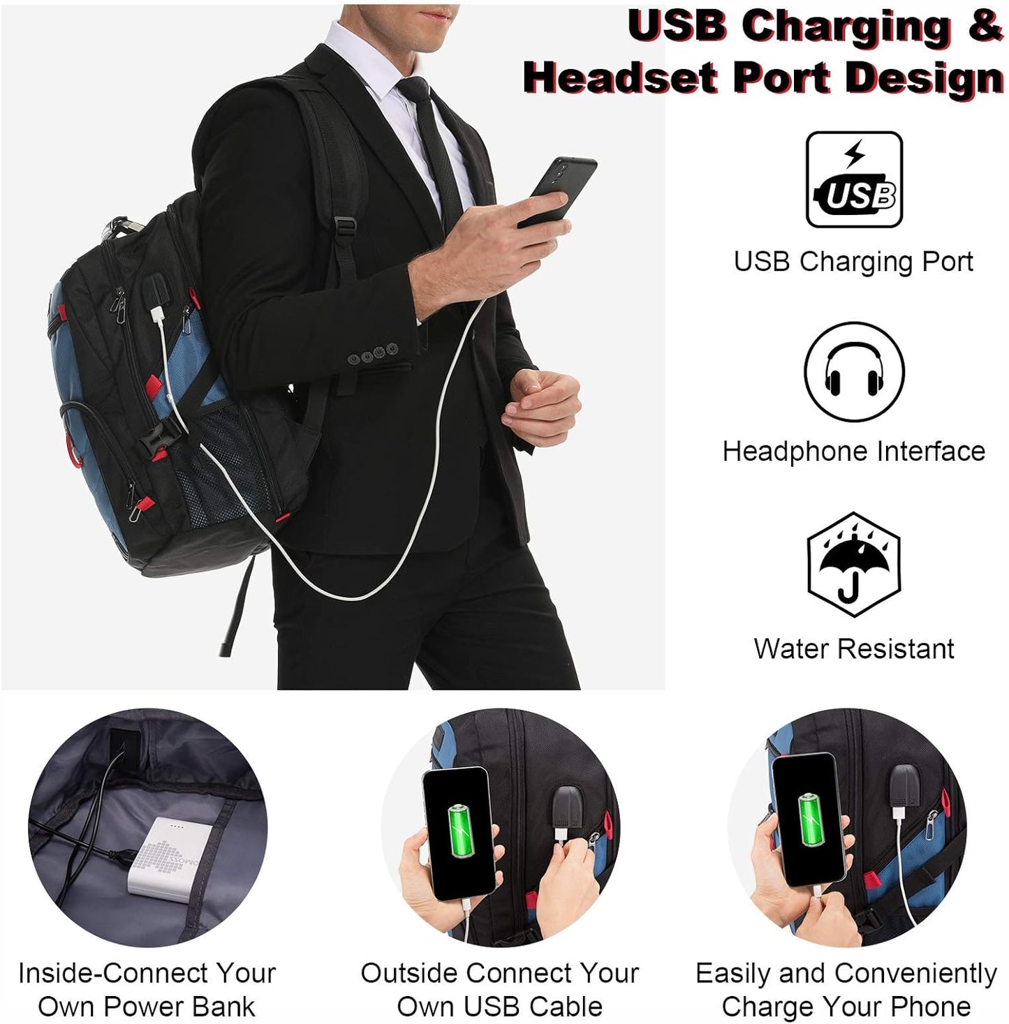 LOVEVOOK Travel Laptop Backpack Waterproof Anti Theft with Lock and USB Charging Port Large Computer Business Backpack for Men Women College (15.6 inch, Blue)