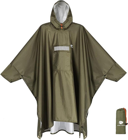 ANYOO Hooded Rain Poncho for Adults Waterproof Lightweight Rain Coat for Men Women Reusable Rain Jacket for Emergency Outdoor