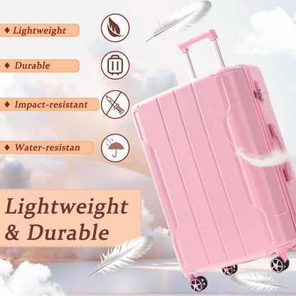 Merax Luggage Sets 3-Piece Hardshell with Spinner Wheels Lightweight Suitcase with Corner Guards (Pale Pink, 20/24/28)