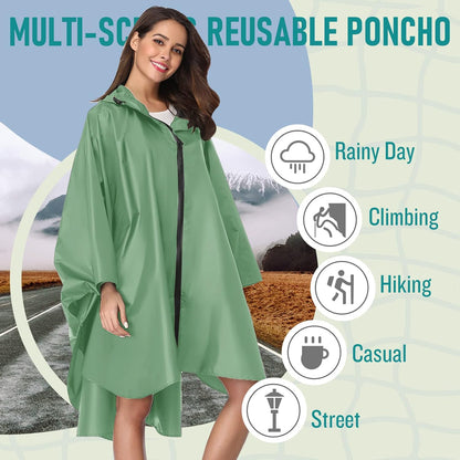 SaphiRose Unisex Rain Poncho Raincoat Hooded for Adults Women with Pockets