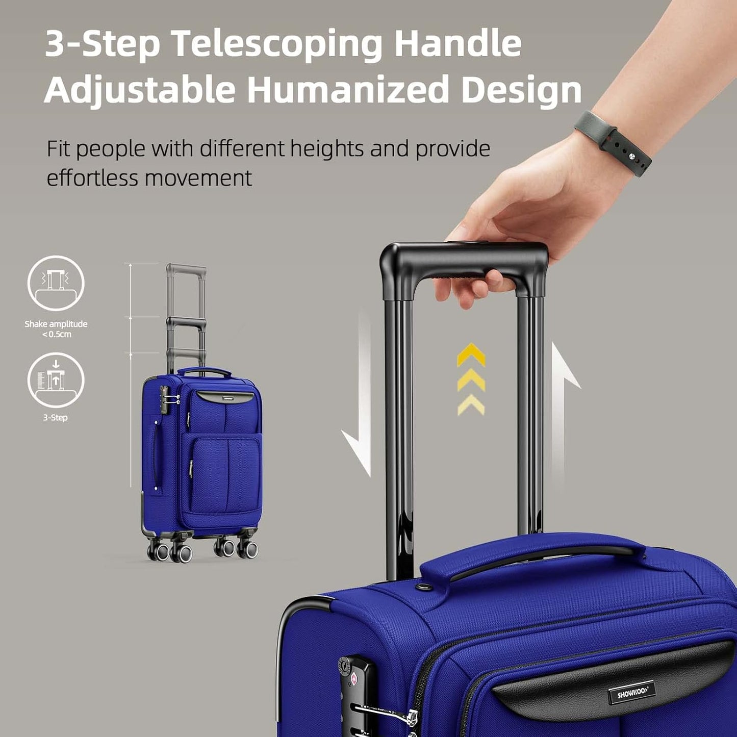 SHOWKOO Luggage Sets 3 Piece Softside Expandable Lightweight Durable Suitcase Sets Double Spinner Wheels TSA Lock Royal Blue (20in/24in/28in)