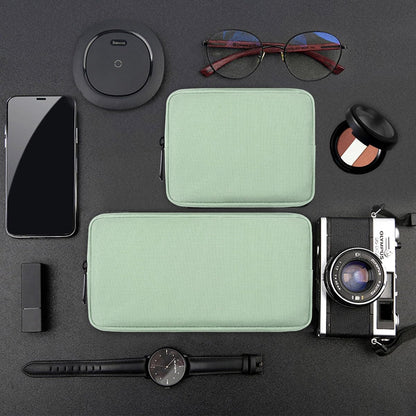 imComor Universal Electronics Accessories Case Bag, 2-Pack Portable Soft Carrying Case Bag Pouch Wire Cable Organizer for Hard Drive, Power Adapter, Laptop Mouse, Cosmetics Kit, Small+Big-Mint Green