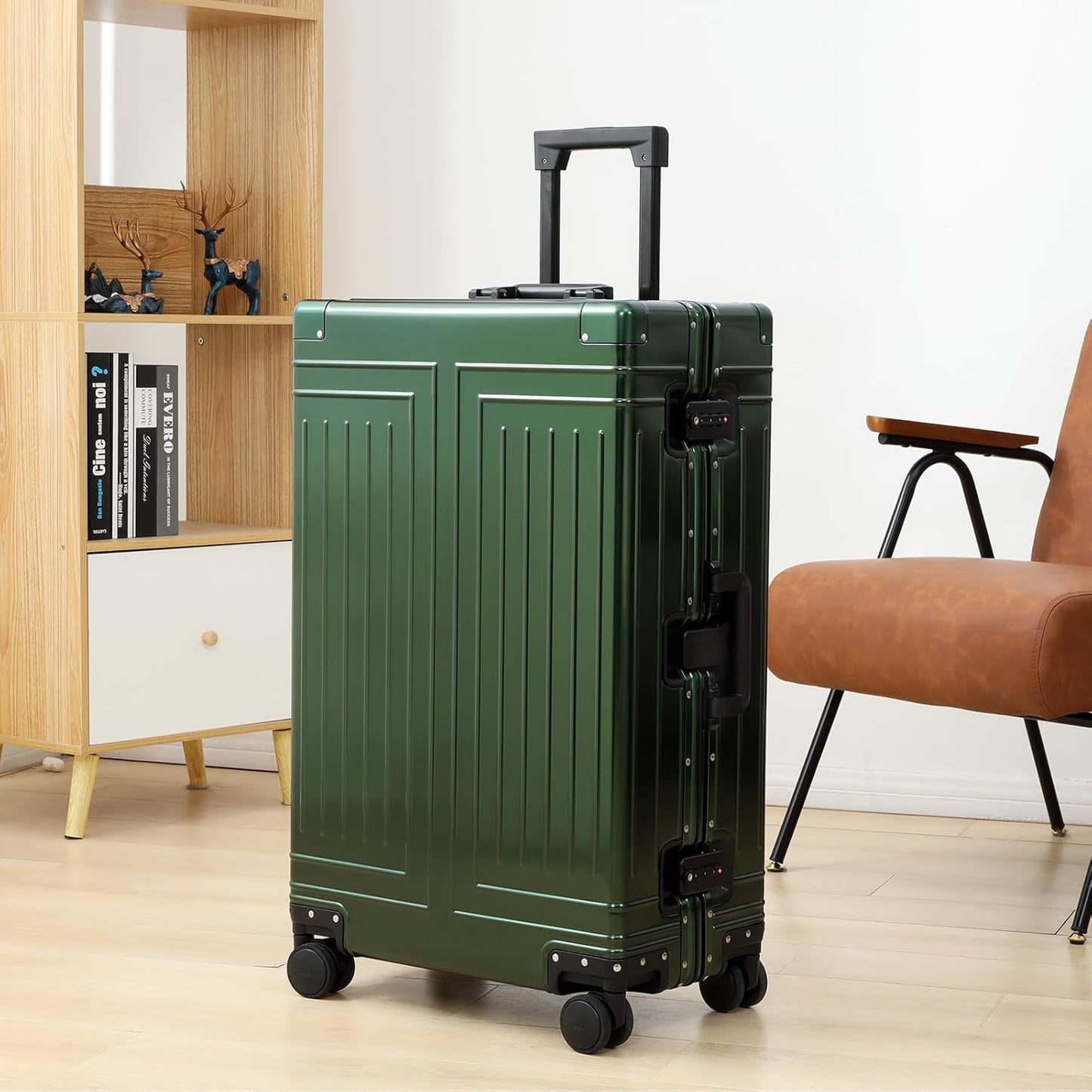 All Aluminum 20/28 Luggage Set，Cut from Whole Aluminum Sheet，22x14x9 Airline Approved ，（3rd Generation，Premium Metal zipperless suitcase ） (green, 20+28inch)