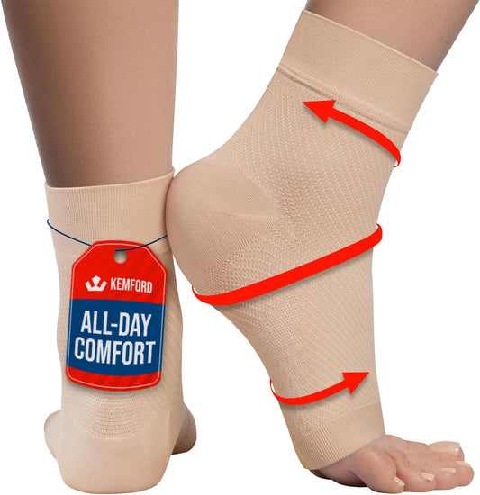 KEMFORD Ankle Compression Sleeve - Plantar Fasciitis Braces - Open Toe Compression Socks for Swelling, Sprain, Neuropathy, Foot Arch Support for Men and Women - 20-30mmhg, XL, Beige