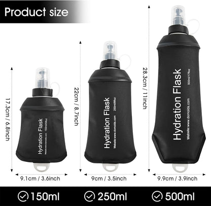 GYGYL Soft Flask, TPU Collapsible Soft Water Bottle for Hydration Pack, Running Vest, Leak-Proof Folding Water Bottle for Hiking Cycling Climbing Jogging-500ml Black