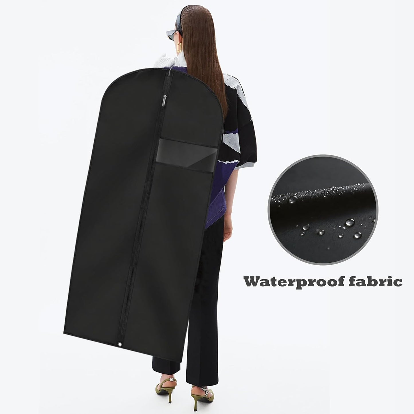 Garment Bags for Hanging Clothes, 45'' Suit Bag Cover for Storage and Travel, Dress Bags for Gowns Long (Black)