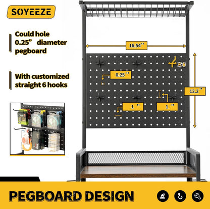 SOYEEZE Fishing Rod Holders for Garage,Fishing Gear Holder for Fishing Rod Tackle Box Storage，Fishing Pole Holders for 12 Rods with Hooks and Pegboard,Fishing Cart with Reel Rack