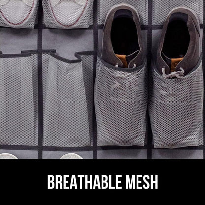GORILLA GRIP Over the Door Shoe Organizer, 24 Large Breathable Mesh Pockets, Space Saving Hanging Storage Holder, Closet Rack Hanger Holds Up to 40 lbs, Hangs on Closets for Shoes, Accessories, Gray
