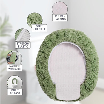 Microfiber Elongated Toilet Seat Cover 19.5"x 15" Machine Washable Solid Toilet Lid Cover Adjustable Rubber Backing Fits Most 18-19.5" L x 14-16" W Elongated Toilet Seat