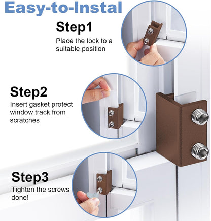 Window Locks for Sliding Windows - Sliding Window Lock Security with Keys - Adjustable Sliding Door Lock - Without Drilling Easv to Install Child Locks for Sliding Door,Patio Door(8 Sets Brown)