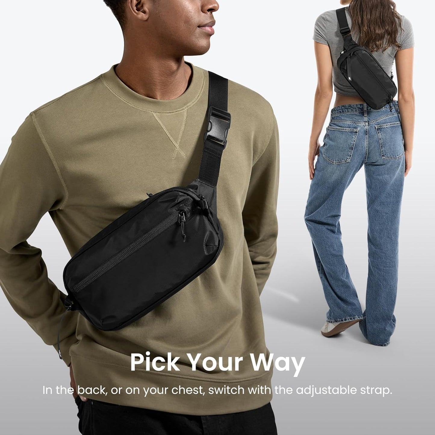 tomtoc 3.5L Sling Bag with RFID Blocking, Crossbody Bag Chest Shoulder Pack for Men and Women, Water-resistant Lightweight Casual Waist Fanny Pack for Travel/Daily Use