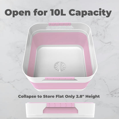 Wash Basin for Baby Bottles, Foldable, Versatile Wash Tub for Kitchen, RV, Outdoor Camping Sink, Sturdy & Easy to Clean, Space Saving Plastic Dish tub (Pink)