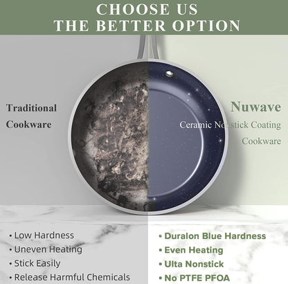 Nuwave Healthy Duralon Blue Ceramic Nonstick Coated 7pc Cookware Set, Scratch-Resistant Diamond Infused, PFAS Free, Induction Ready & Evenly Heats, Oven Safe, Tempered Glass Lids