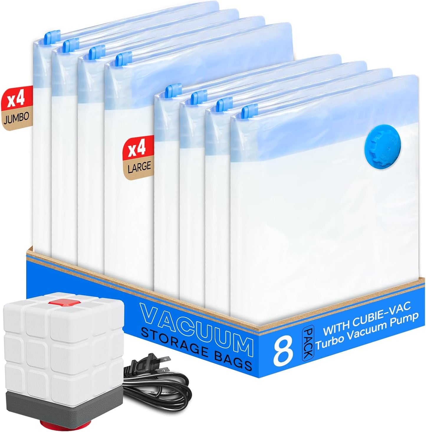 Vacuum Storage Bags for Clothing, 8 Pack Vacuum Seal Bags (4 Jumbo, 4 Large) for Clothes, Comforters, Blankets, Bedding, Space Saver Bag with Electric Pump (2025 Upgrade)