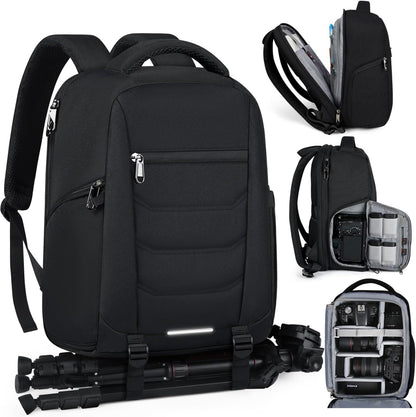 SDYSM Camera Bag Backpack Professional for DSLR SLR Mirrorless Camera Waterproof Laptop Back Pack 15.6 Inch with Rain Cover Anti Theft Travel Case Large Capacity Photography Backpack Black
