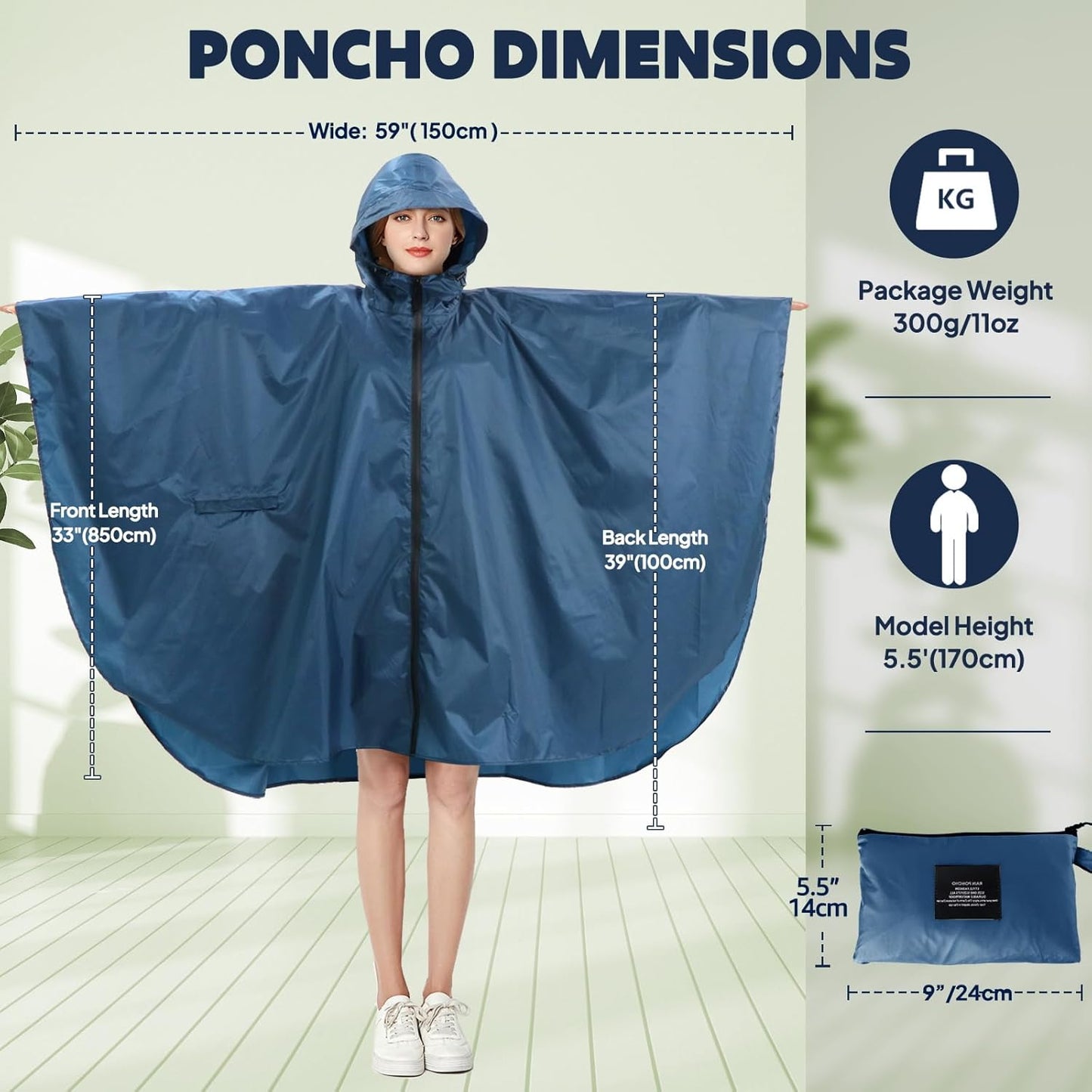 ANYOO Waterproof Rain Poncho Lightweight Reusable Hiking Hooded Coat Jacket for Outdoor Activities